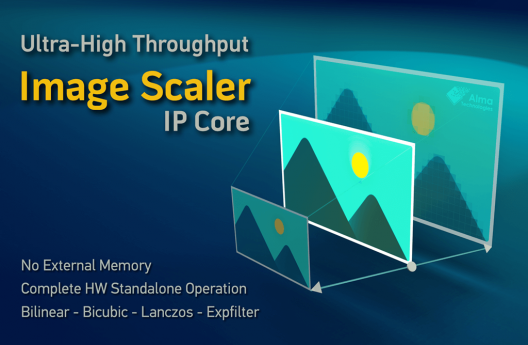 The new UHT-SCALER Encoder IP core from Alma Technologies provides very high throughput and high quality image enlargement or reduction in a standalone IP.